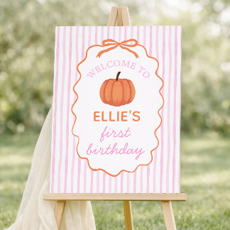 Pink Little Pumpkin 1st Birthday Welcome Sign