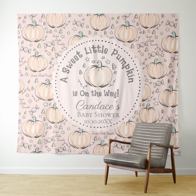 Pink Little Pumpkin Autumn Baby Shower Backdrop (In Situ (Horizontal))