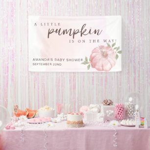Pink Little Pumpkin Autumn Fall Baby Shower Banner