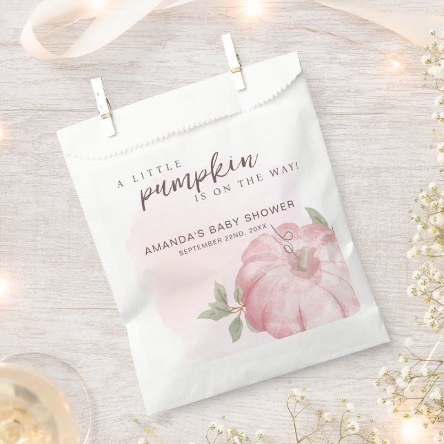 Pink Little Pumpkin Autumn Fall Baby Shower Favor Bag (Clipped)