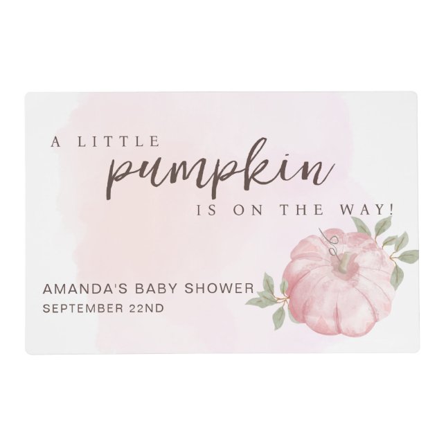 Pink Little Pumpkin Autumn Fall Baby Shower Placemat (Front)