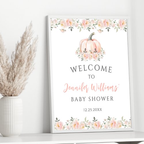 Pink Little Pumpkin Baby Girl Shower Welcome Sign