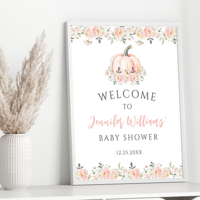 Pink Little Pumpkin Baby Girl Shower Welcome Sign (Creator Uploaded)