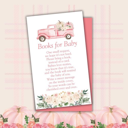 Pink Little Pumpkin Baby Shower Books for Baby Enclosure Card