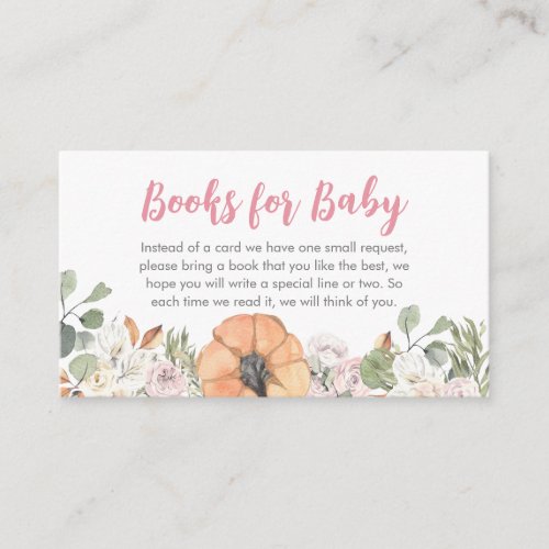Pink Little Pumpkin Baby Shower Books for Baby Enclosure Card