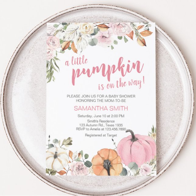 Pink Little Pumpkin Baby Shower  Invitation (Pink Little Pumpkin Baby Shower Invitation )