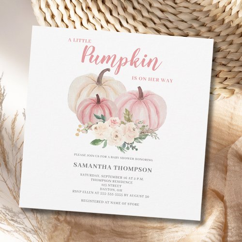 Pink Little Pumpkin Baby Shower Invitation