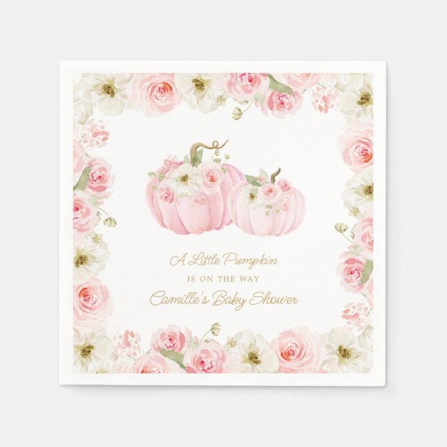Pink Little Pumpkin Baby Shower Napkins (Front)