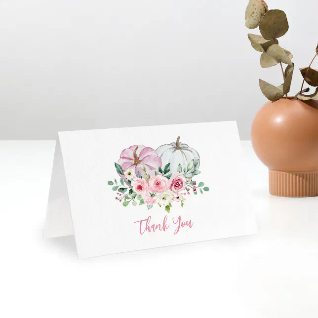 Pink Little Pumpkin Baby Shower Thank You Card | Zazzle