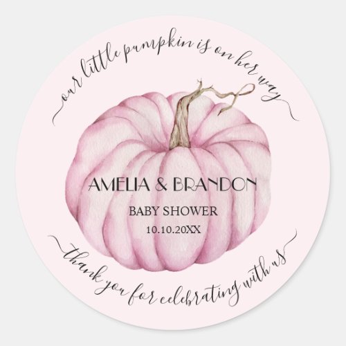 Pink Little Pumpkin Baby Shower Thank You Classic Round Sticker