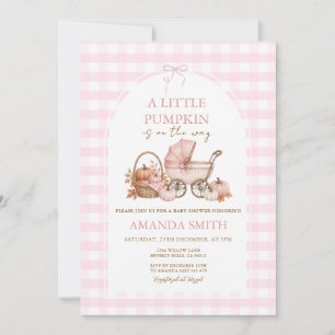 Pink Little Pumpkin Baby Shower Vintage Stroller Invitation
