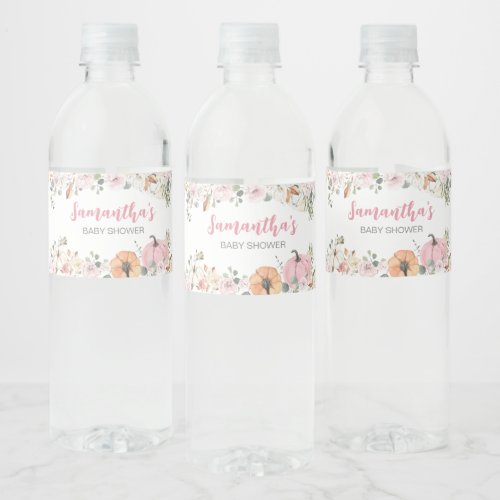 Pink Little Pumpkin Baby Shower  Water Bottle Label