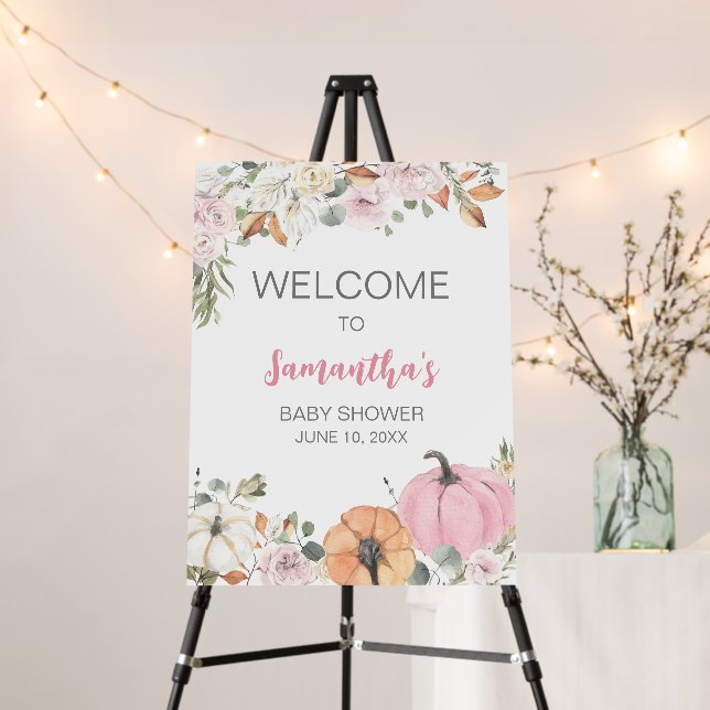 Pink Little Pumpkin Baby Shower Welcome Sign (In Situ (Stand))