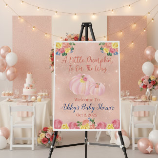 Pink Little Pumpkin Baby Shower Welcome Sign