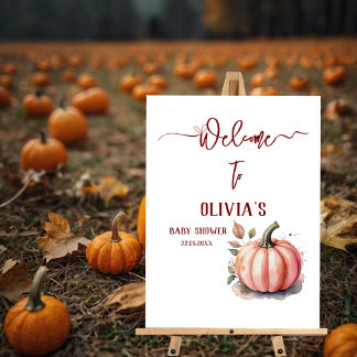 Pink Little Pumpkin Baby Shower Welcome Sign