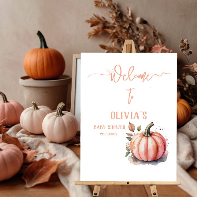 Pink Little Pumpkin Baby Shower Welcome Sign (Creator Uploaded)