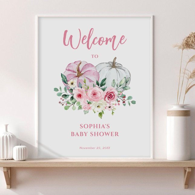 Pink Little Pumpkin Baby Shower Welcome Sign (Creator Uploaded)