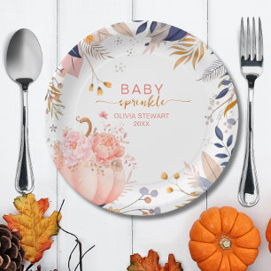 Pink little pumpkin baby sprinkle paper plates