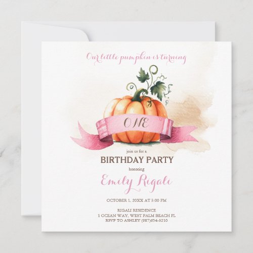 Pink Little Pumpkin Birthday Party Invitation