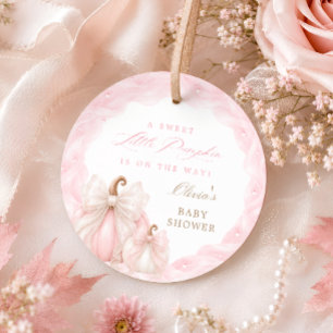 Pink Little Pumpkin Bow Baby Shower Favor Tags