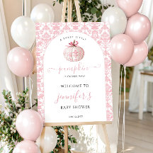 Pink Little Pumpkin Bow Baby Shower Welcome Sign