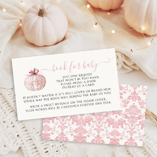 Pink Little Pumpkin Bow Book for Baby Girl Shower Enclosure Card