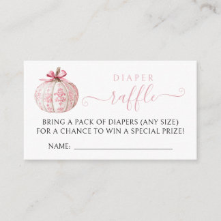 Pink Little Pumpkin Bow Diaper Raffle Baby Shower Enclosure Card