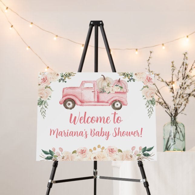 Pink Little Pumpkin Cute Baby Shower Welcome Foam Board (In Situ (Stand))