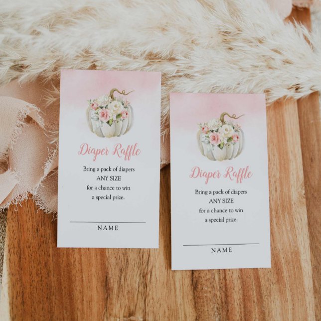 Pink Little Pumpkin Diaper Raffle Ticket Enclosure Card (Elegant Girl Pumpkin Diaper Raffle Ticket)