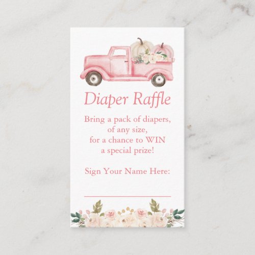 Pink Little Pumpkin Diaper Raffle Ticket Enclosure Card