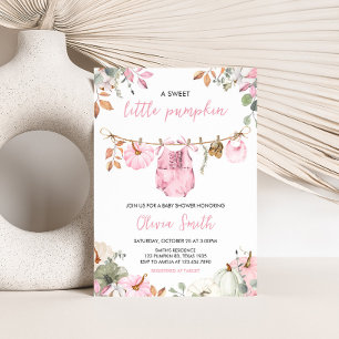 Pink Little Pumpkin Fall Autumn Baby Shower Invitation