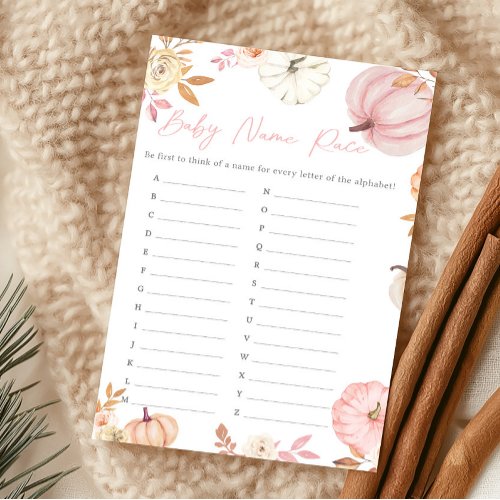 Pink Little Pumpkin Fall Baby Name Race Game