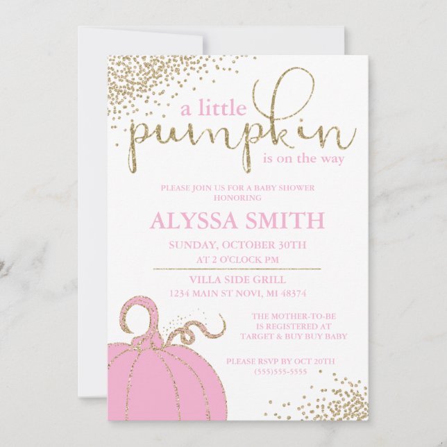 Pink Little Pumpkin Fall Baby Shower Invitation (Front)