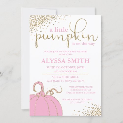 Pink Little Pumpkin Fall Baby Shower Invitation