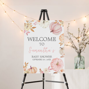 Pink Little Pumpkin Fall Baby Shower Welcome Sign