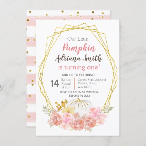 Pink Little Pumpkin Fall Birthday Autumn Invitation