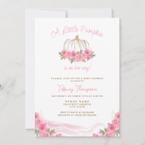 Pink Little Pumpkin Fall Girl Baby Shower Invitation