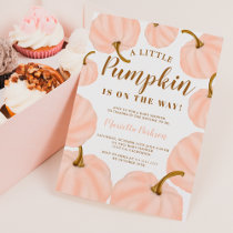 Pink Little pumpkin fall script baby shower Invitation