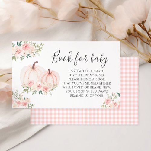 Pink Little Pumpkin floral book for baby shower Enclosure Card