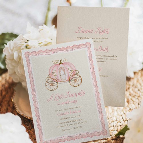 Pink Little Pumpkin Girl All in One Baby Shower Invitation