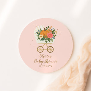Pink Little Pumpkin Girl Baby Shower Classic Round Sticker
