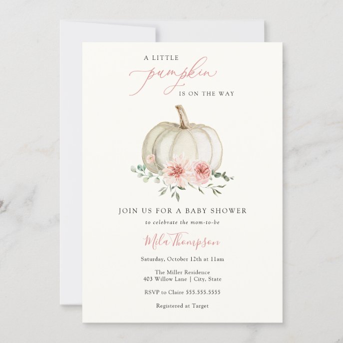 Pink Little Pumpkin Girl Baby Shower Invitation