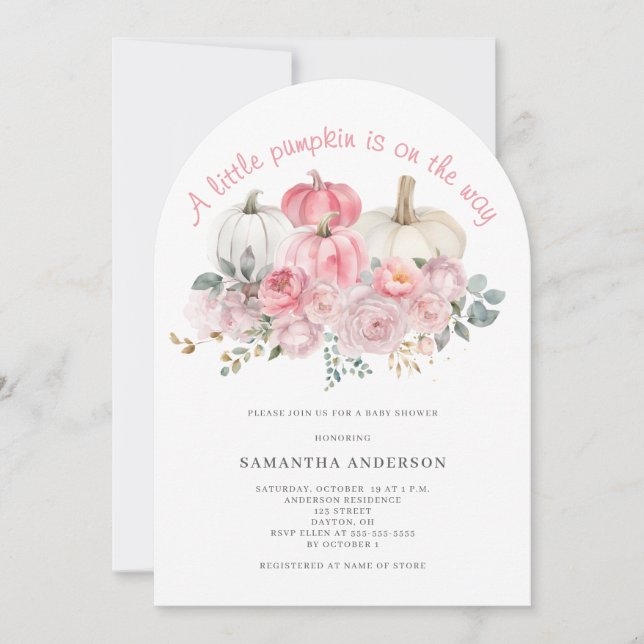 Pink Little Pumpkin Girl Baby Shower Invitation (Front)