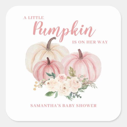 Pink Little Pumpkin Girl Baby Shower  Square Sticker