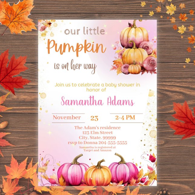 Pink Little Pumpkin is on her Way Baby Shower   In Invitation (Creator Uploaded)