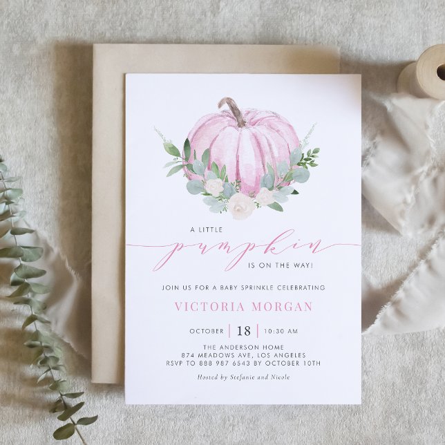 Pink Little Pumpkin It's a Girl Autumn Baby Shower Invitation (Creator Uploaded)