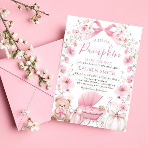 Pink Little Pumpkin on the way Baby Shower Invitation