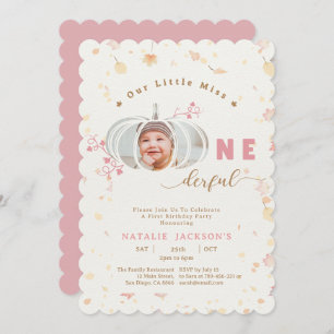 Pink Little Pumpkin Onederful Photo 1st Birthday Invitation