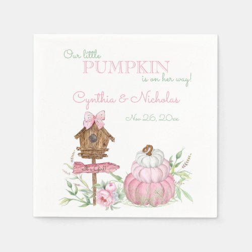 Pink Little Pumpkin Patch Girl Baby Shower Paper Napkins