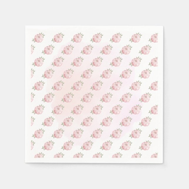 Pink Little Pumpkin Pattern Autumn White Napkins (Front)